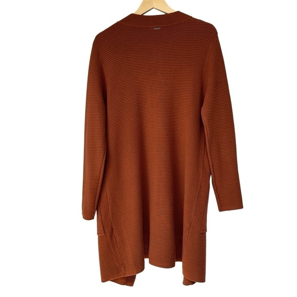 Sioni Burnt Orange Ribbed Open Front Long Cardigan Sweater, Medium - Picture 4 of 8